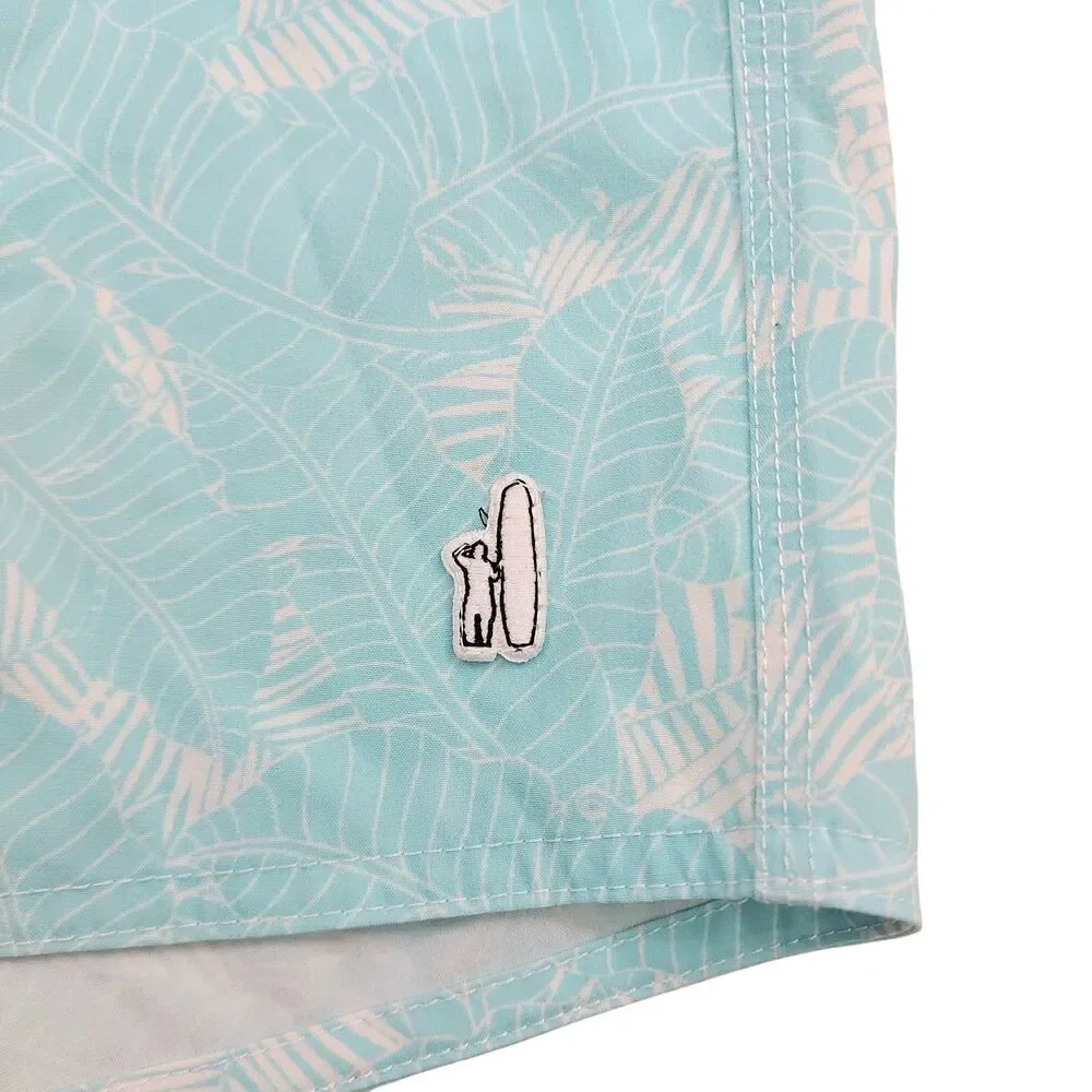 Johnnie-O Swim Shorts Mens Small Aqua Palm Leaf Mesh Lined Swim Trunks Beach